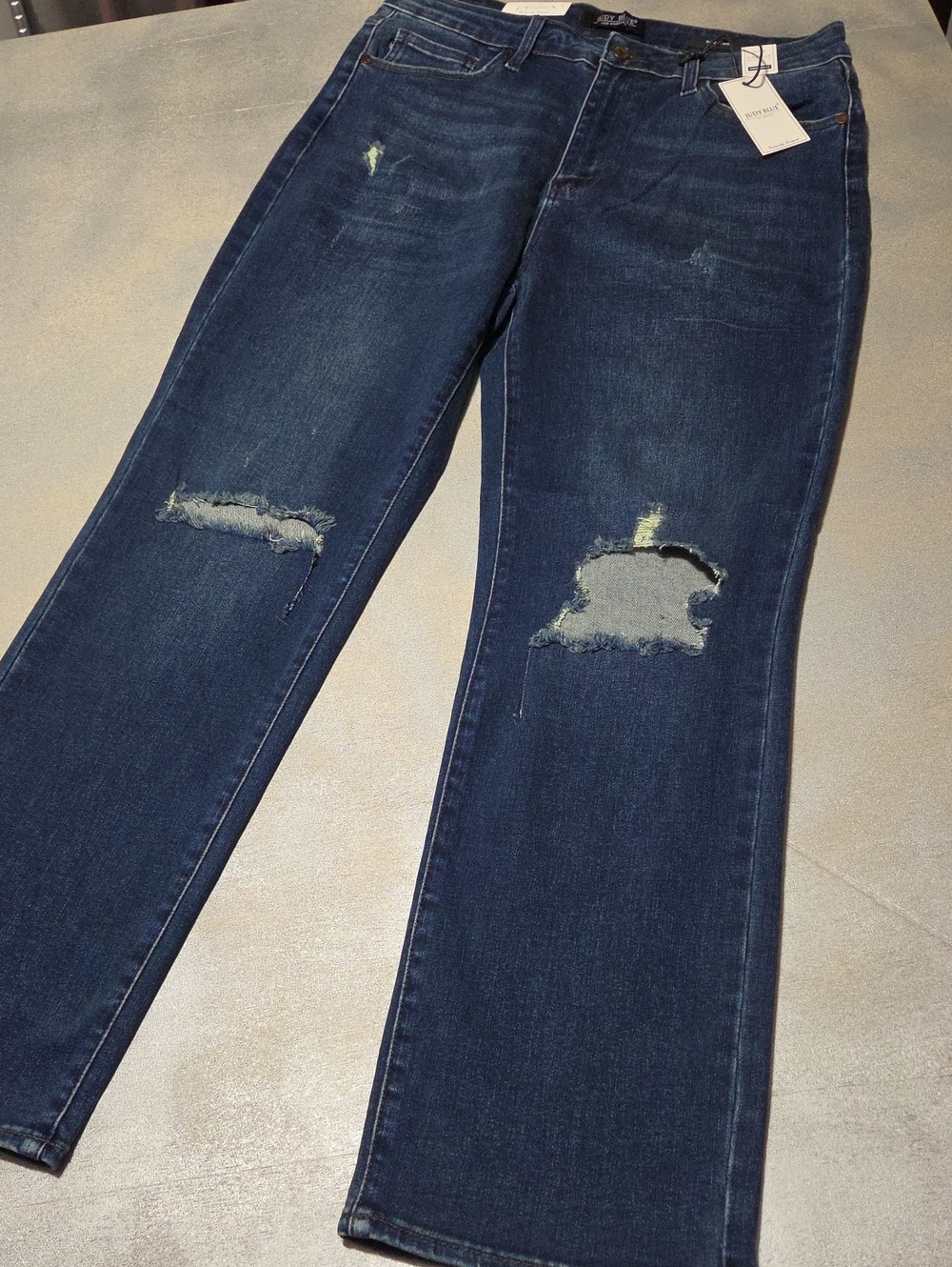 Judy Blue Dark Wash Straight Leg Distressed Jeans